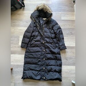 Women's Michael Kors Long Black Down Coat with Fur Trim